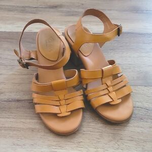 KORKS by Kork Ease Cilla Leather Stacked Heel Sandal Yellow 7